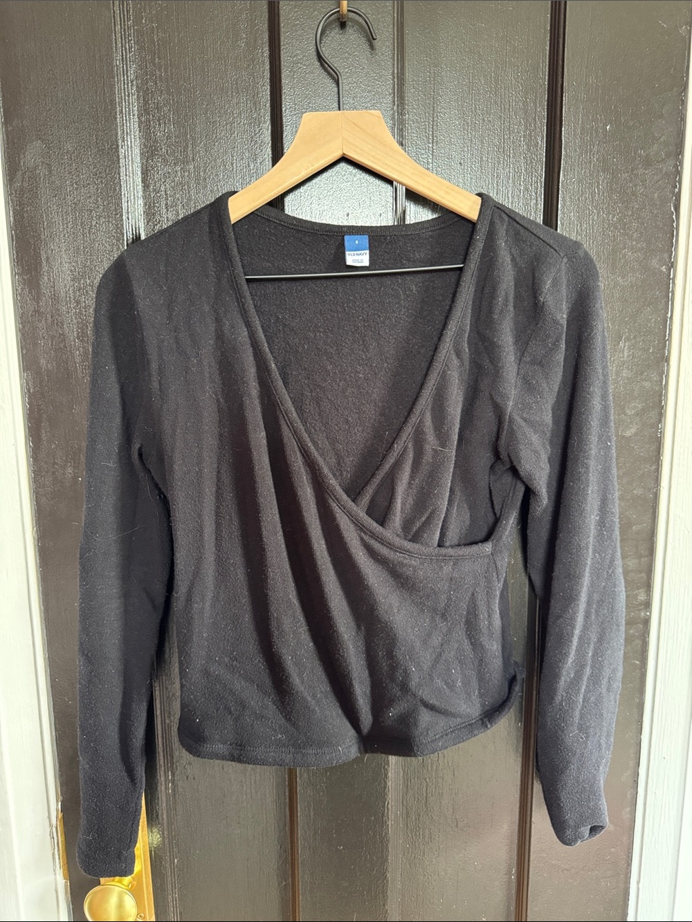 Old Navy Black Long-Sleeve Wrap Top